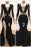 Black Prom Dress with Gold Appliques and Long Sleeves