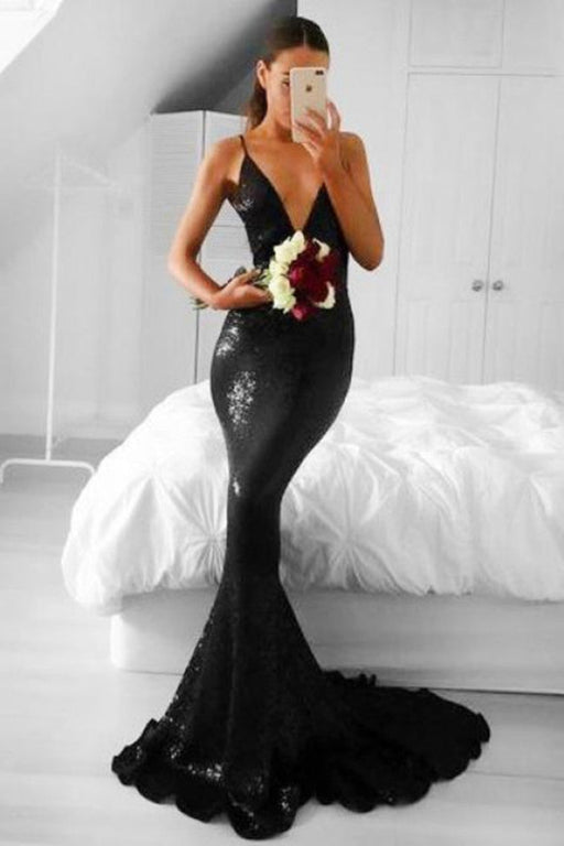 Black Sequins Mermaid Prom Dress