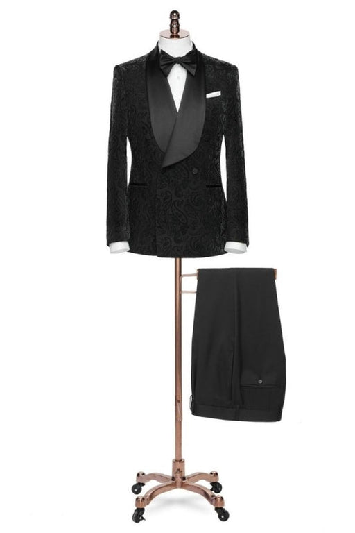 Arnold Formal Black Shawl Lapel Double Breasted Jacquard Wedding Suits