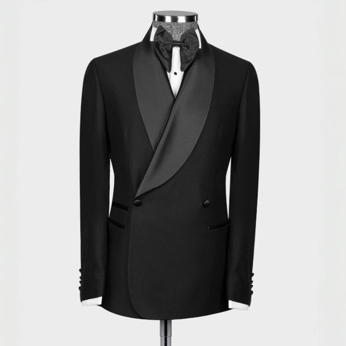 Boyd Bespoke Black Shawl Lapel Double Breasted Wedding Suits