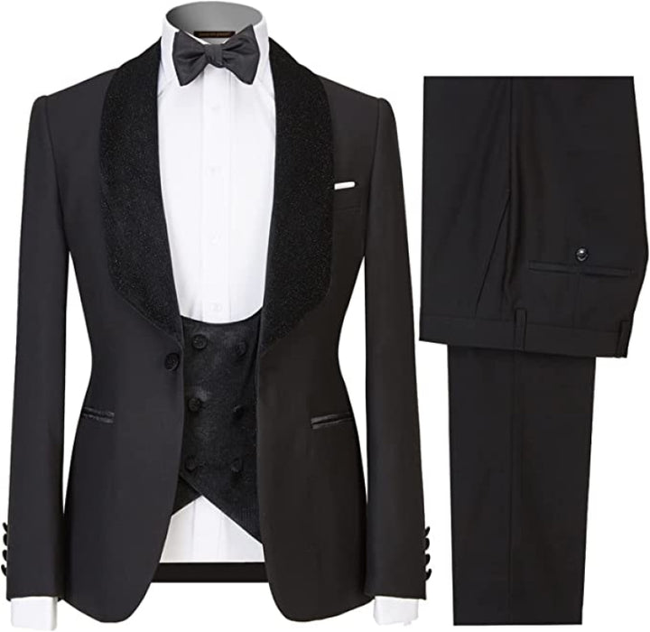 Armstrong Formal Black Shawl Lapel Three Pieces Men Suits For Wedding