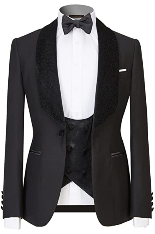 Armstrong Formal Black Shawl Lapel Three Pieces Men Suits For Wedding