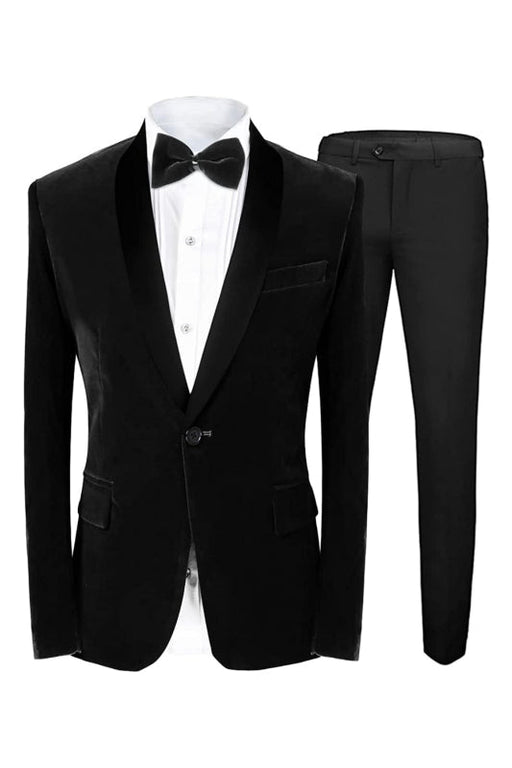 Channing Formal Black Shawl Lapel Two Pieces Velvet Wedding Suist For Men