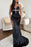 Black Sleeveless Spaghetti-Strap V-Neck Mermaid Prom Dress with High Slit