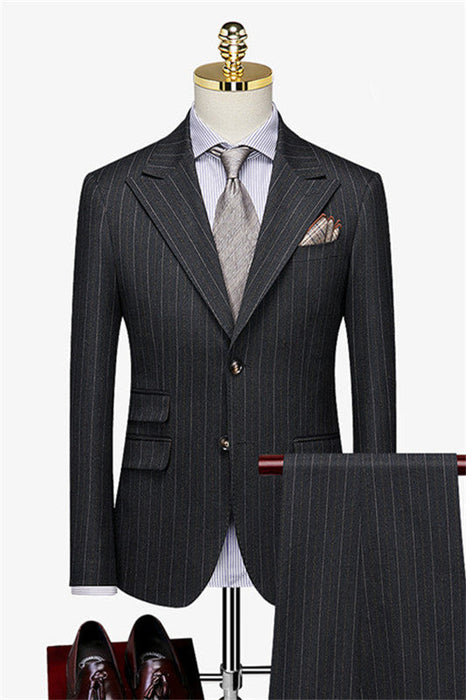 John Black Striped Peaked Lapel Bespoke Double Breasted Business Suits