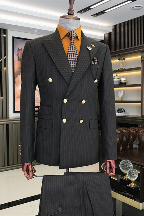 Abner Bespoke Black Striped Double Breasted Business Men Suits