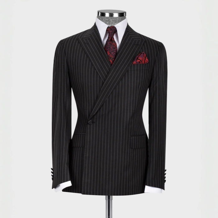 Harlan Formal Black Striped Peaked Lapel Bespoke Business Suits