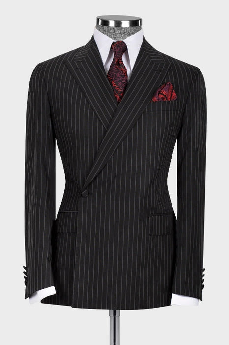 Harlan Formal Black Striped Peaked Lapel Bespoke Business Suits