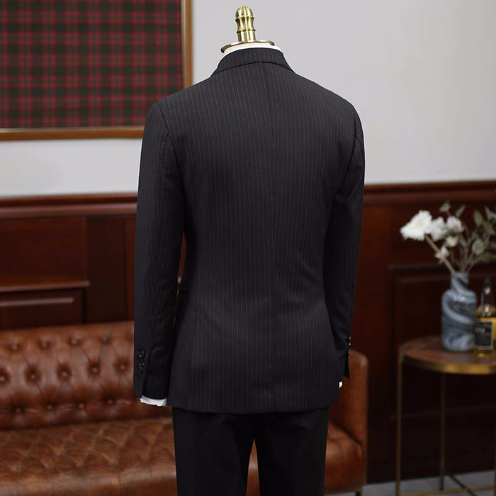 Blake Bespoke Black Striped Peaked Lapel Double Breasted Business Suits