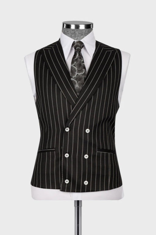 Chester Black Striped Peaked Lapel Three Pieces Business Men Suits