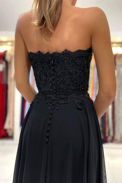 Black Sweetheart Prom Dress Appliques with Split