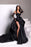 Black Sweetheart Taffeta Slit Prom Dress with Long Lace Gloves