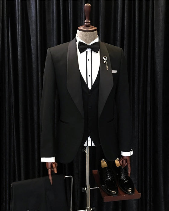 Craig Formal Black Three Pieces Shawl Lapel Men Suits For Wedding