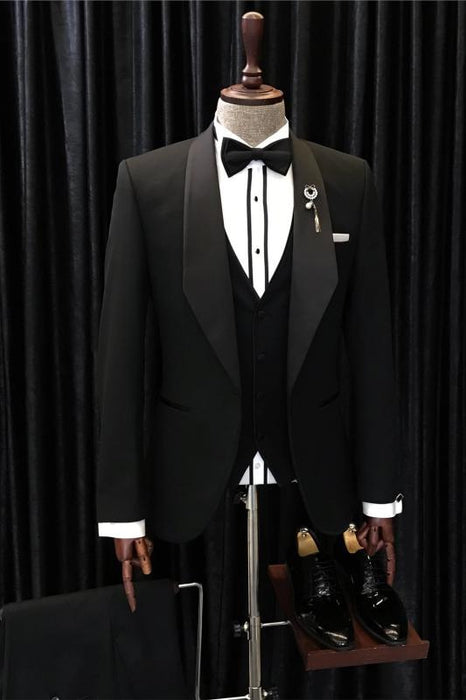 Craig Formal Black Three Pieces Shawl Lapel Men Suits For Wedding