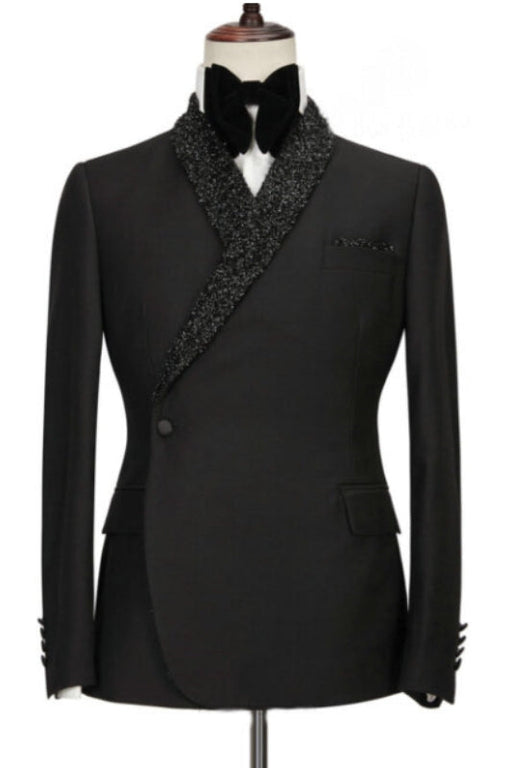 Troy Bespoke Black Two Pieces Wedding Suits With Sequins Shawl Lapel