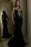 Black V-Neck Mermaid Prom Dress Beaded Satin Sleeveless Long Dress