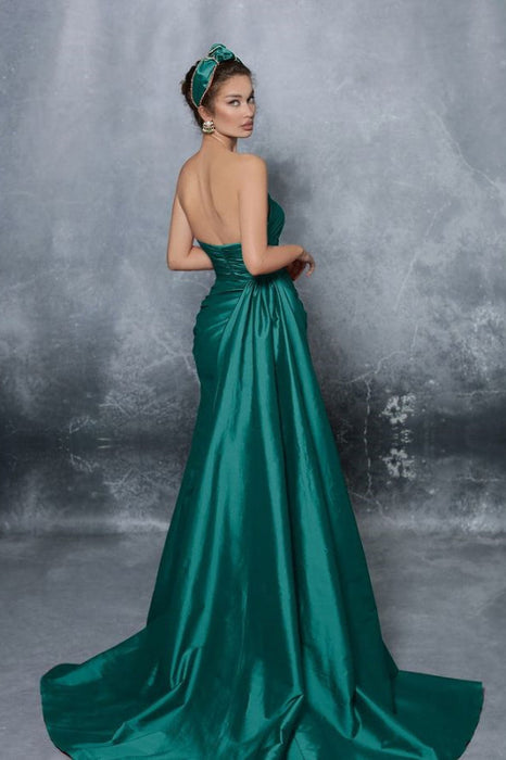 Blue Elegant Strapless Sleeveless Prom Dress with Slit Pleats