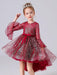 Blue Flower Girl Dresses Jewel Neck 3/4 Length Sleeves Bows Formal Kids Pageant Dresses