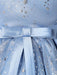 Blue Flower Girl Dresses Jewel Neck 3/4 Length Sleeves Bows Formal Kids Pageant Dresses