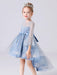 Blue Flower Girl Dresses Jewel Neck 3/4 Length Sleeves Bows Formal Kids Pageant Dresses