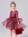 Blue Flower Girl Dresses Jewel Neck 3/4 Length Sleeves Bows Formal Kids Pageant Dresses