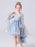 Blue Flower Girl Dresses Jewel Neck 3/4 Length Sleeves Bows Formal Kids Pageant Dresses