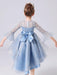 Blue Flower Girl Dresses Jewel Neck 3/4 Length Sleeves Bows Formal Kids Pageant Dresses