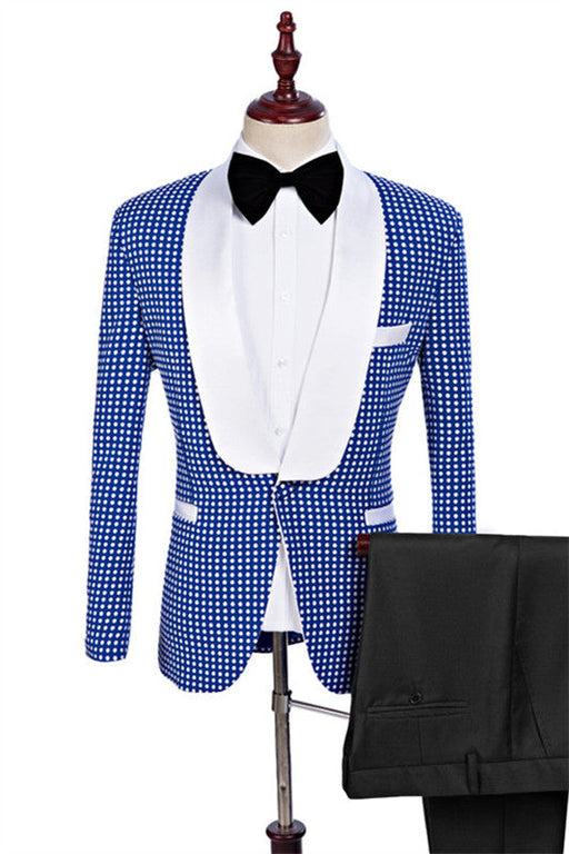 Duncan Fancy Light Blue Shawl Lapel Two Pieces Dot Wedding Suits For Men