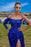 Blue Long Sleeve Mermaid Prom Dress with Front Split