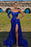 Blue Long Sleeve Mermaid Prom Dress with Front Split