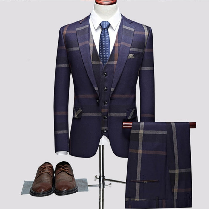 Kori Formal Blue Notched Lapel Three Pieces Men Suits For Business