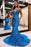 Blue Sequined Appliqued Sleeveless Spaghetti-Straps Mermaid Prom Dress