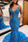 Blue Sequined Appliqued Sleeveless Spaghetti-Straps Mermaid Prom Dress