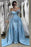 Blue Sequins Long Sleeves Beads Off-The-Shoulder Sweetheart Evening Dress With Long Ruffles