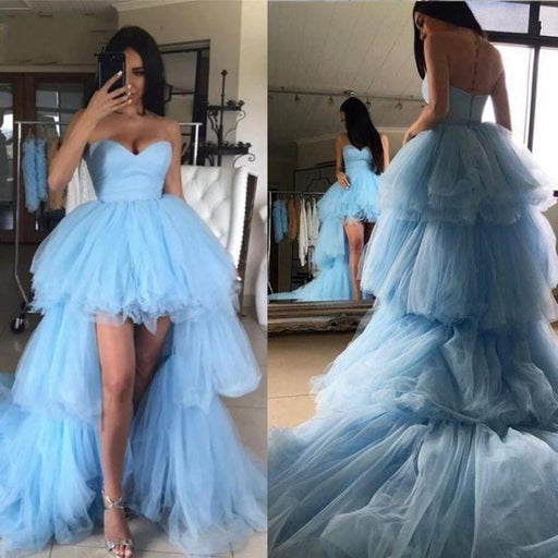 Blue Sweetheart Tulle Hi-Lo Prom Dress