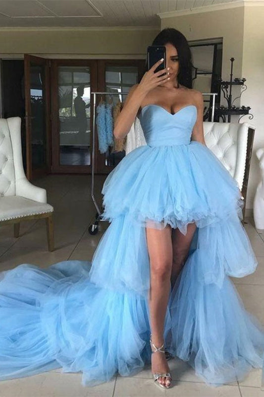 Blue Sweetheart Tulle Hi-Lo Prom Dress --> Blue Sweetheart Tulle Hi-Lo Prom Dress