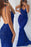 Blue V-neck Mermaid Prom Dress with Sequins and Split