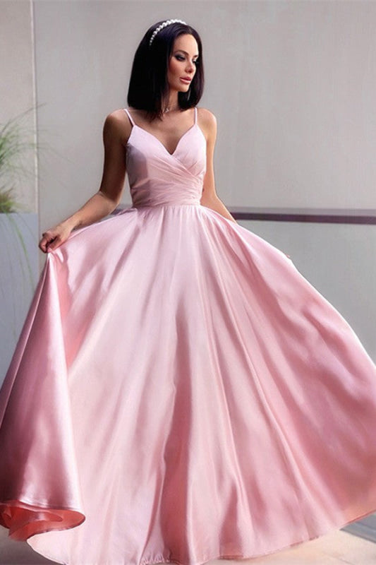 Blushing Pink Spaghetti-Straps Prom Dress