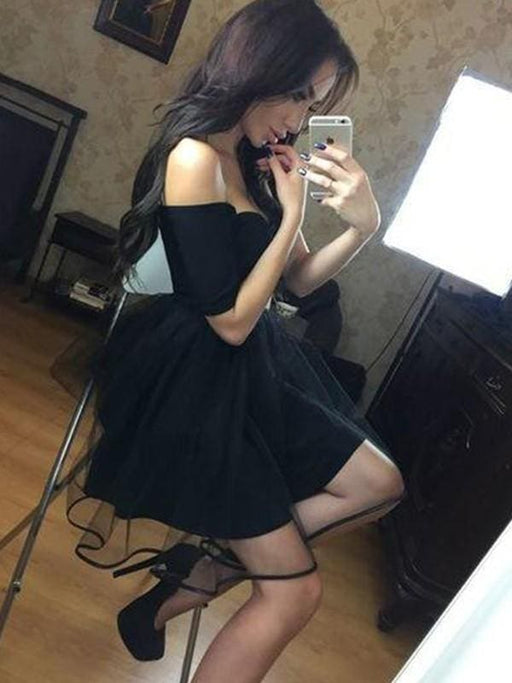 Bridelily A-Line 1/2 Sleeves Off-the-Shoulder Tulle Short/Mini Dresses - Prom Dresses