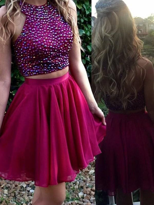 Bridelily A-Line Chiffon Scoop Sleeveless Short/Mini Prom Dresses - Prom Dresses