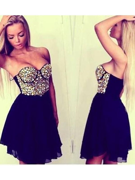 Bridelily A-Line Chiffon Sweetheart Sleeveless Short/Mini With Beading Dresses - Prom Dresses