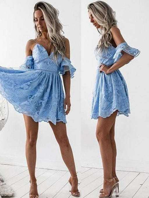 Bridelily A-Line Lace Spaghetti Straps Sleeveless Short/Mini Dresses - Prom Dresses