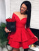 Bridelily A-Line Satin Off-the-Shoulder With Ruffles Long Sleeves Short/Mini Dresses - Prom Dresses
