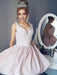 Bridelily A-Line Satin V-neck Sleeveless Short/Mini With Lace Dresses - Prom Dresses