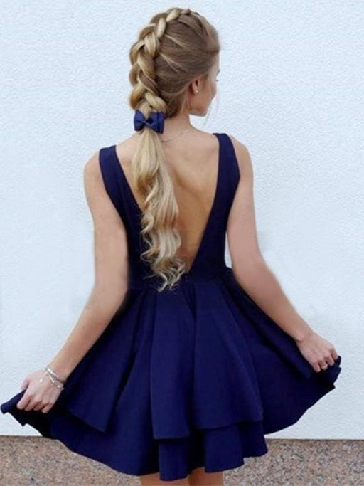 Bridelily A-Line Sleeveless Straps Satin With Layers Short/Mini Prom Dresses - Prom Dresses