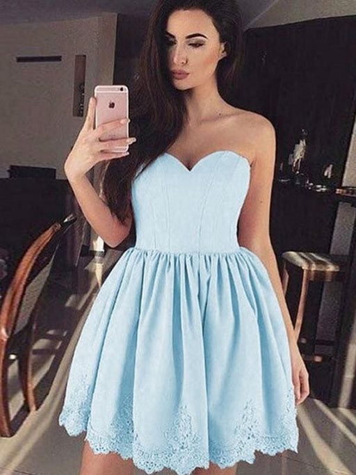 Bridelily A-Line Sweetheart Lace Satin Short/Mini Dresses - Prom Dresses