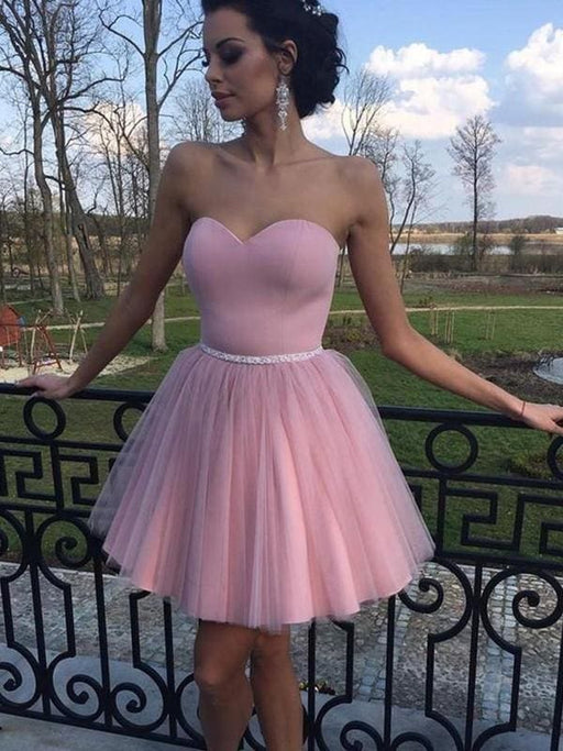 Bridelily A-Line Sweetheart Sleeveless Pleats Tulle Short/Mini Dresses - Prom Dresses