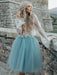Bridelily A-Line Tulle Scoop Long Sleeves Short/Mini With Lace Dresses - Prom Dresses