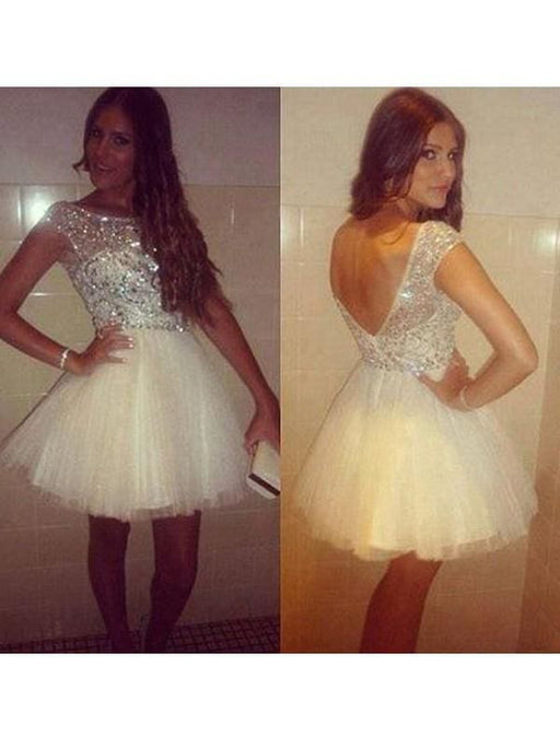 Bridelily A-Line Tulle Scoop Sleeveless Short/Mini With Beading Dresses - Prom Dresses