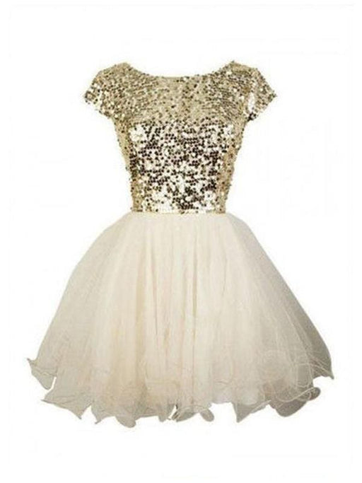 Bridelily A-Line Tulle Scoop Sleeveless Short/Mini With Sequin Dresses - Prom Dresses